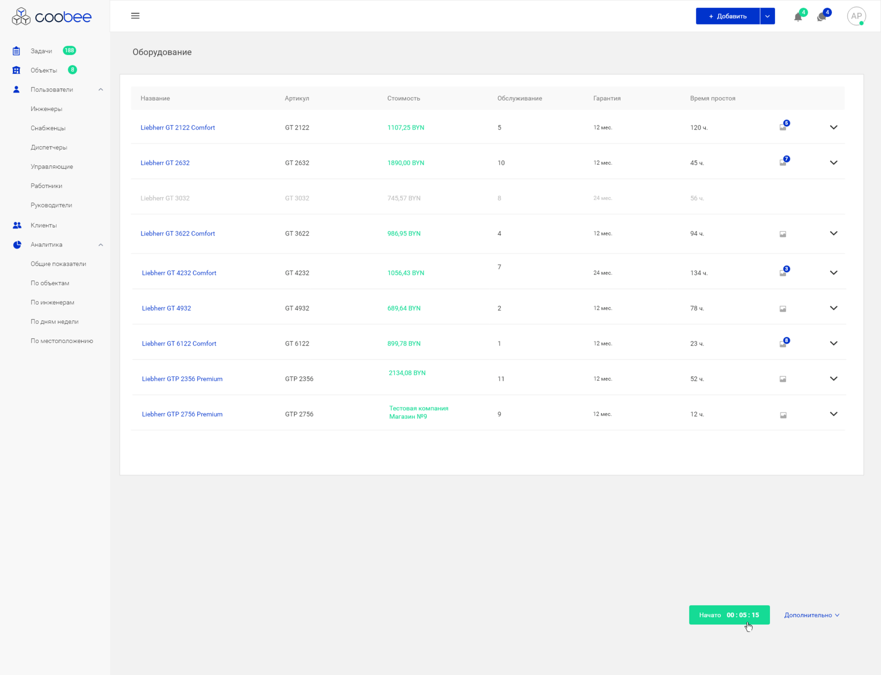 Система технического обслуживания оборудования